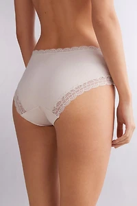 Semi-High Rise Cotton and Lace Panties