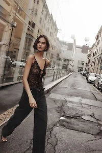 Sensual Attitude Animal Print Microfiber and Lace Bodysuit