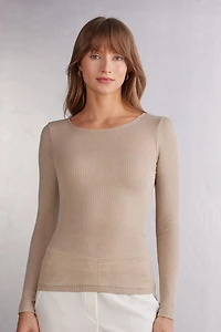 Long Sleeve Wide Neck Sweater Wool and Silk