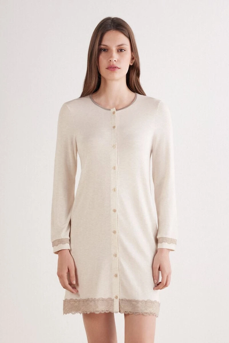 Button-Front Lace Detail Nightdress