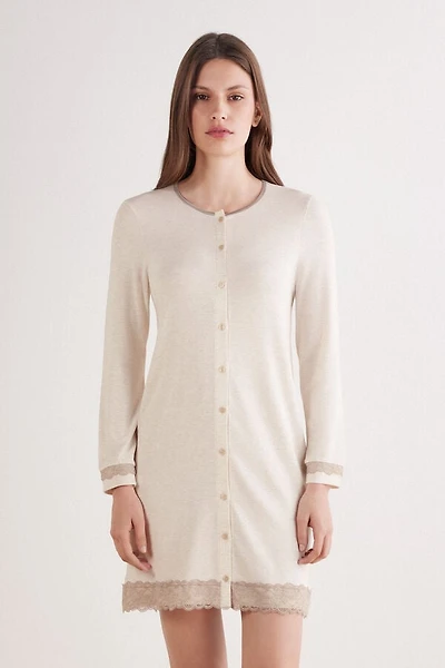 Button-Front Lace Detail Nightdress