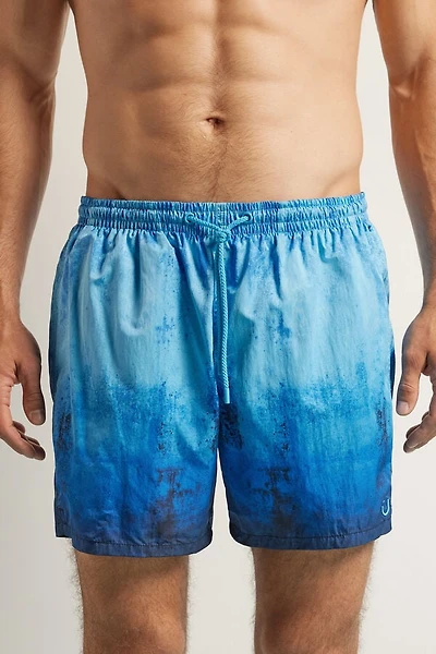 Blue Shaded Print Swim Trunks