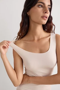 Raw Edge Round Neck Cotton Tank Top