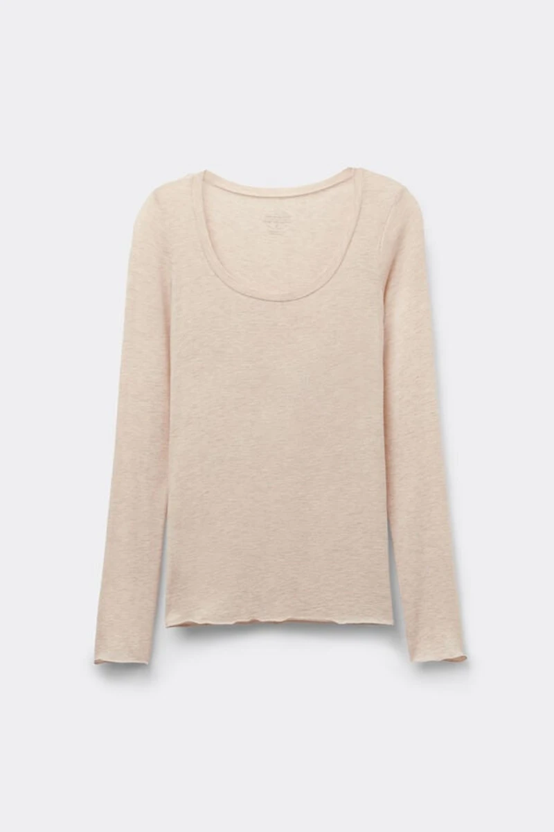 Long Sleeve Scoop Neck Top Ultralight Modal with Cashmere