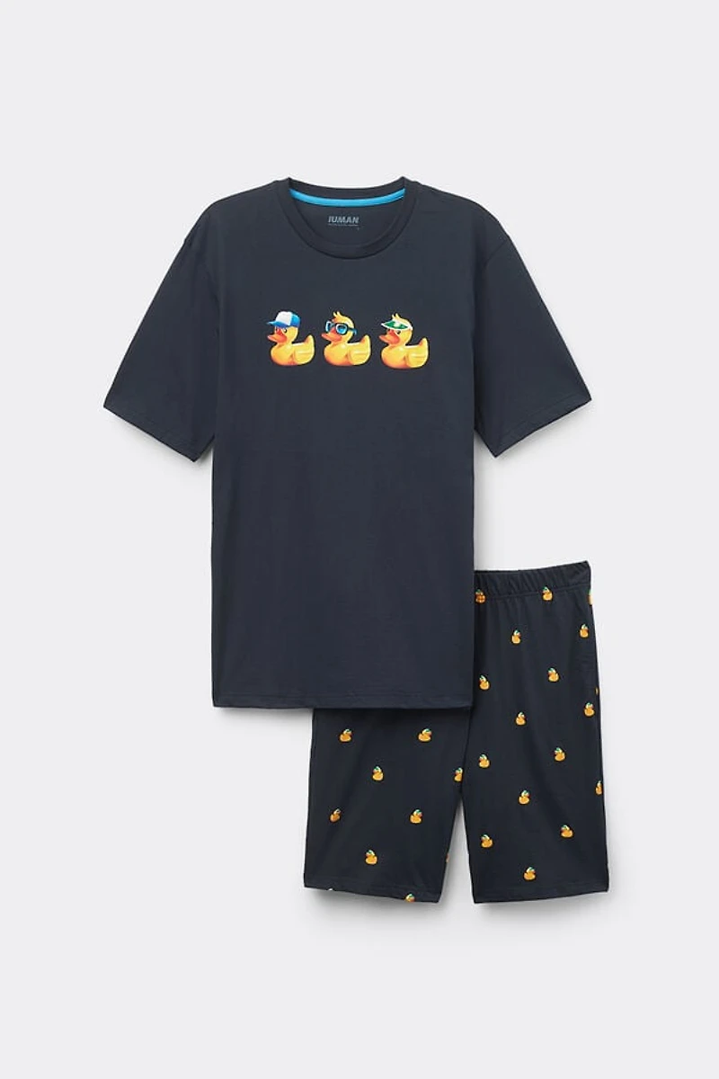 Duck Print Short Cotton Pajamas