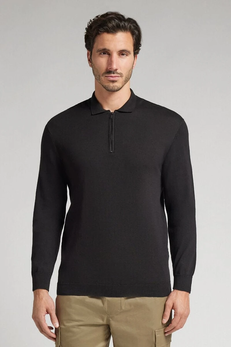 Zip Long Sleeve Knit Polo Shirt