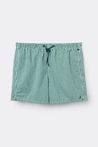 Green Stripe Print Swim Trunks