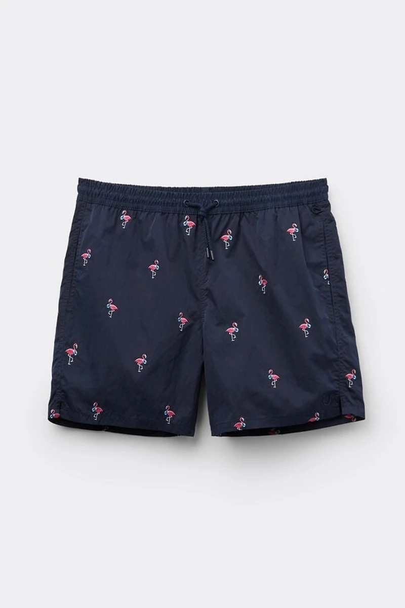 Embroidered Flamingo Swim Trunks
