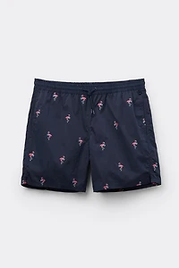 Embroidered Flamingo Swim Trunks