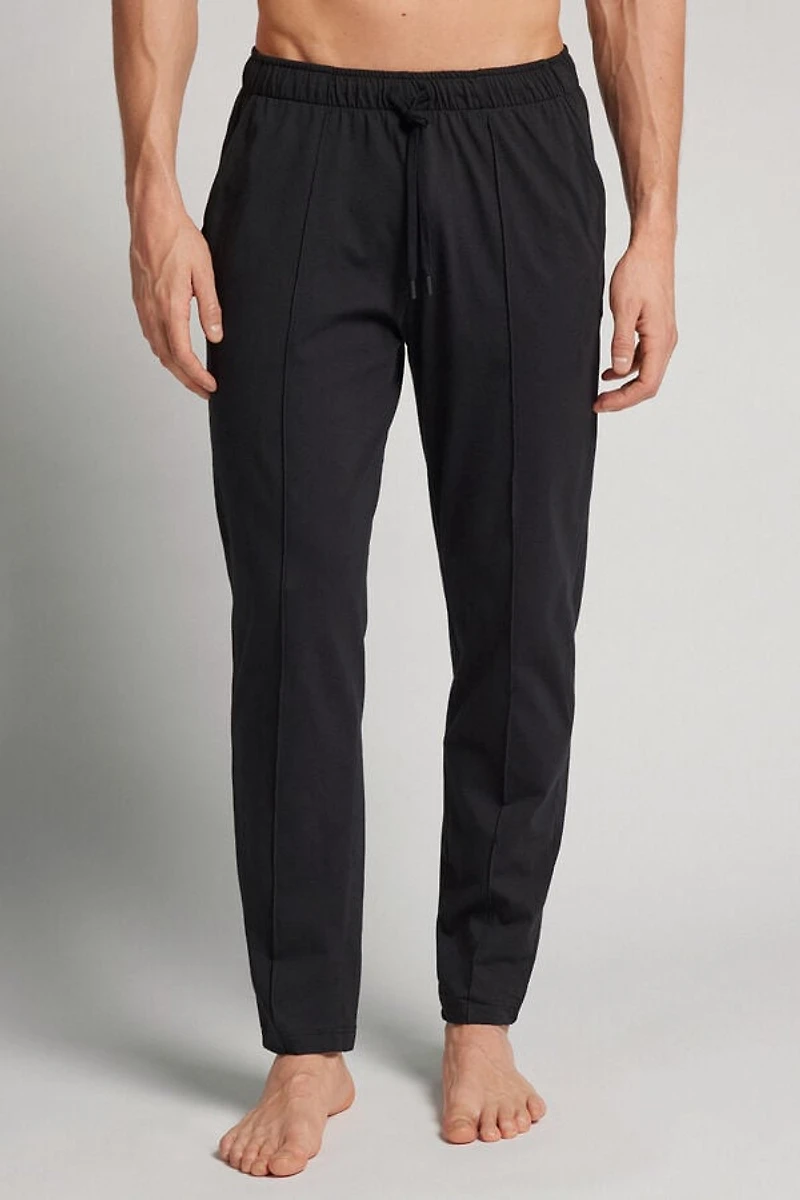 Full Length Cotton Pants with Rib