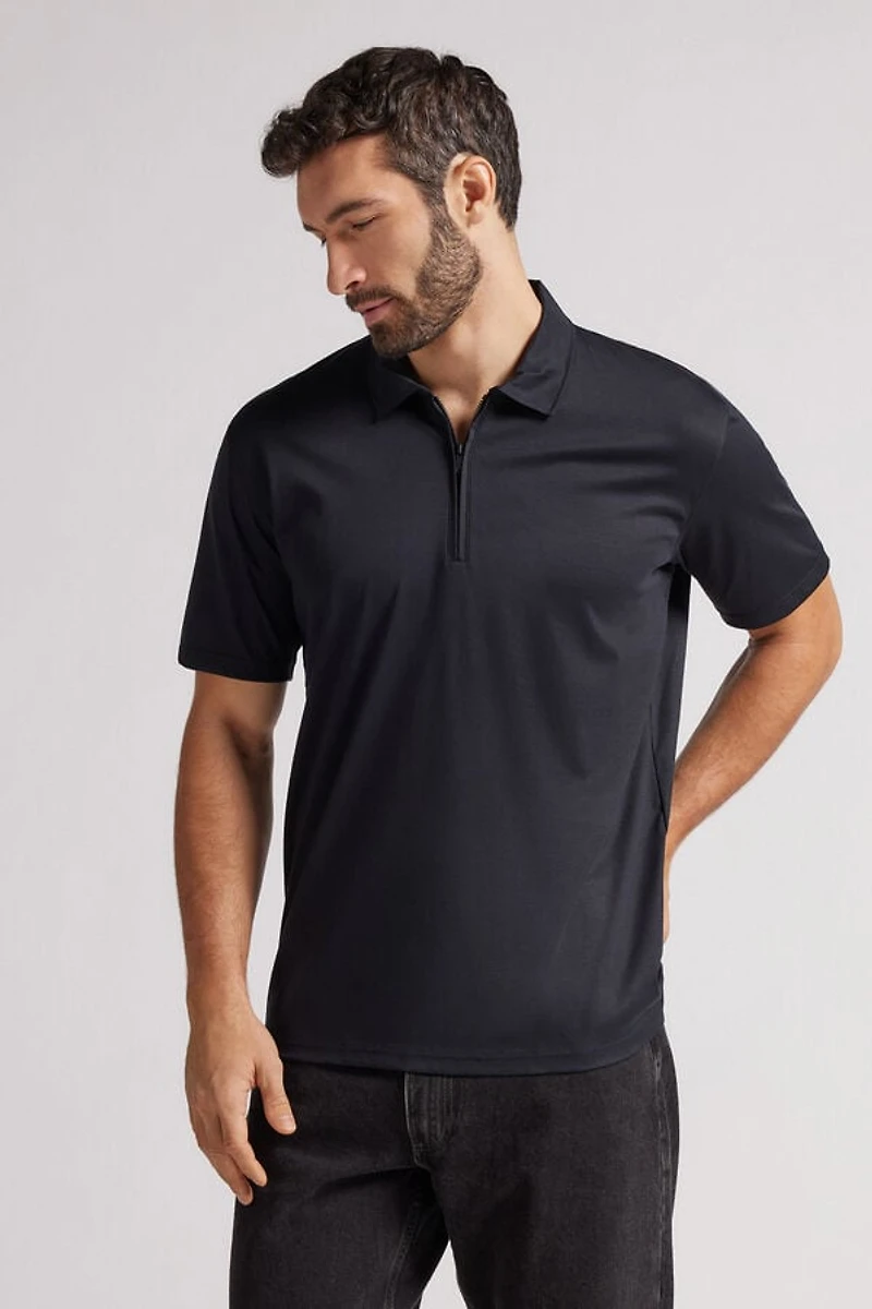Short Sleeve Zip Polo Shirt Premium Mercerized Cotton