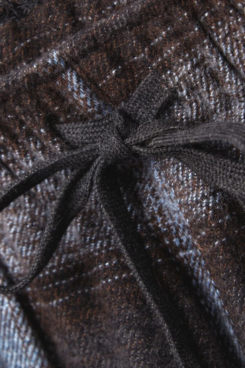 Blue Check Print Full Length Knit Pants