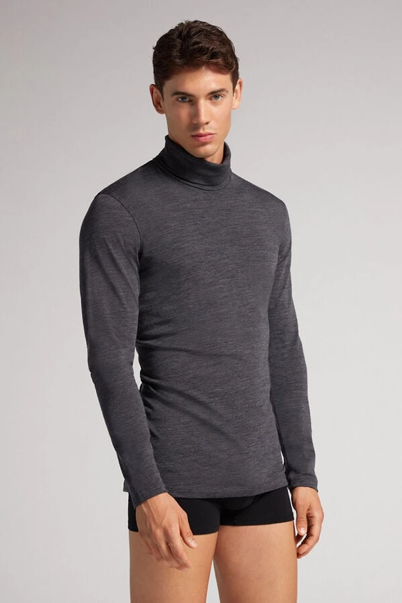 Long-sleeve High-Neck Merino-Wool Top