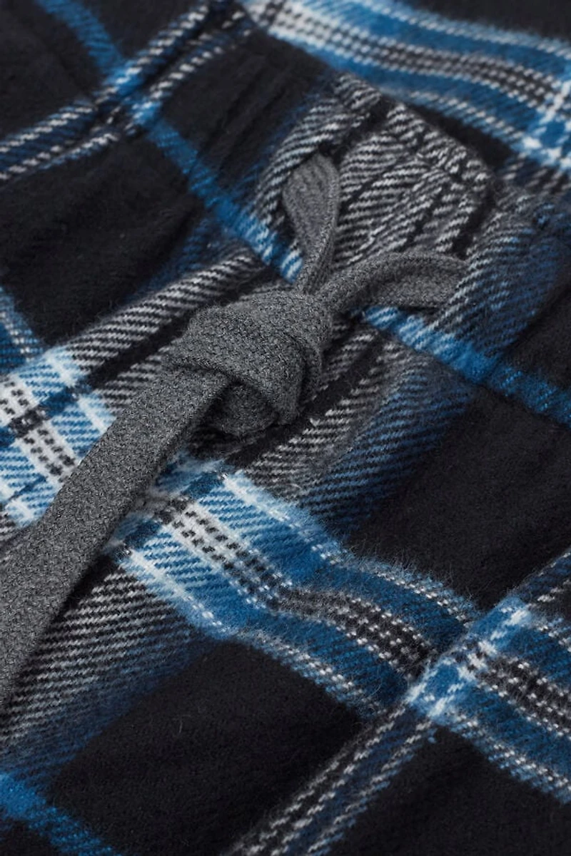 Black and Light Blue Check Print Brushed Cotton Cloth Pants