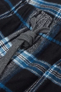 Black and Light Blue Check Print Brushed Cotton Cloth Pants