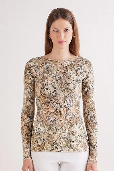 Seductive Glamour Snakeskin Print Top Modal Ultralight with Cashmere