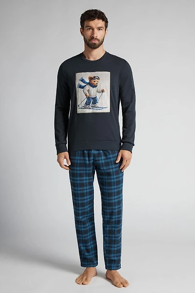 Ski Bear Print Full Length Cotton Pajamas