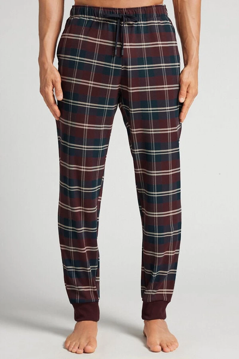 Blue Tartan Full Length Cotton Pants