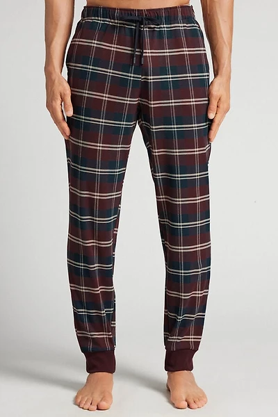 Blue Tartan Full Length Cotton Pants