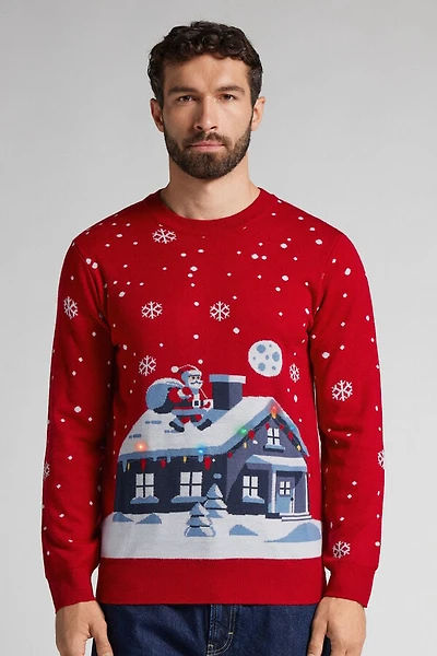 Santa Claus House Sweater with Lights