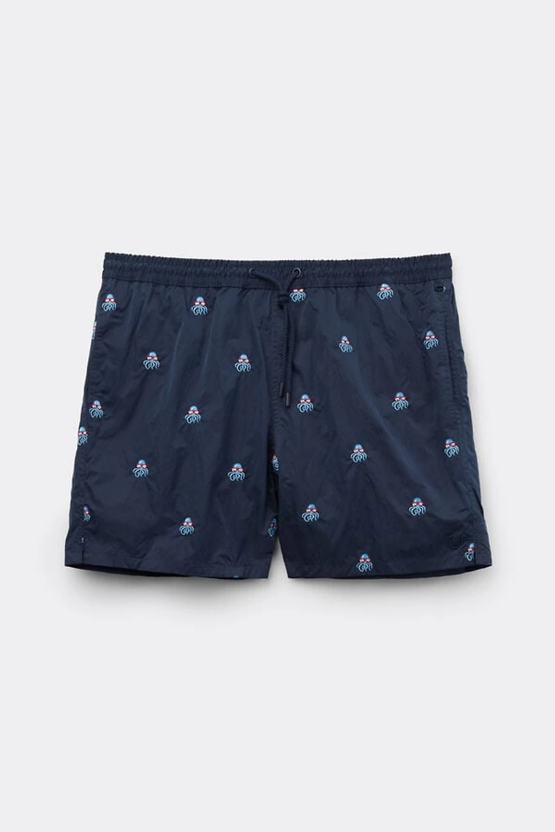 Embroidered Octopus Swim Trunks