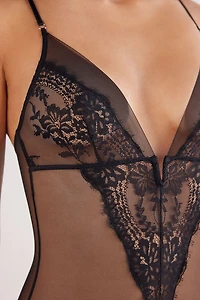 Sheer Glamour Tulle and Lace Bodysuit