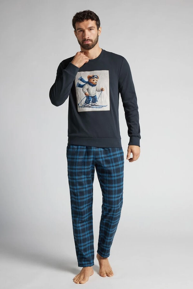 Ski Bear Print Full Length Cotton Pajamas