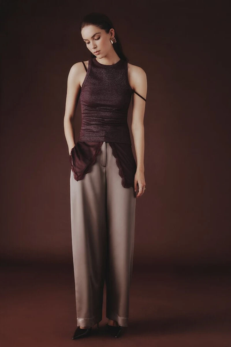 Ribbed Cotton Lamé Tank Top