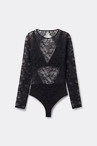 Glimmer of Pleasure Long Sleeve Lace Bodysuit