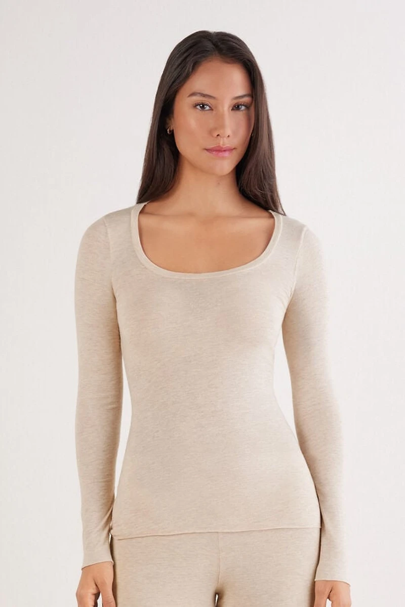 Long Sleeve Scoop Neck Top Ultralight Modal with Cashmere