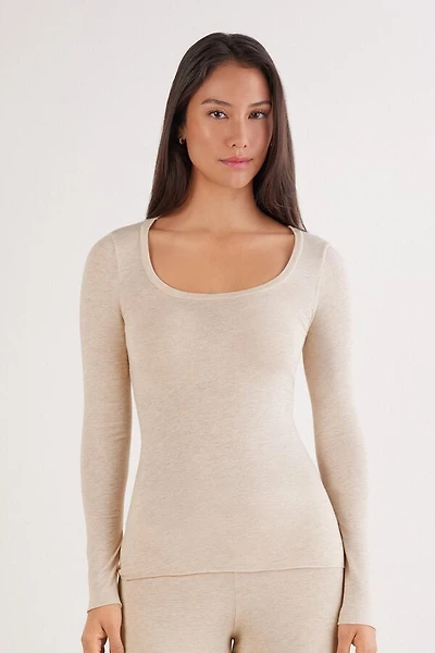 Long Sleeve Scoop Neck Top Ultralight Modal with Cashmere