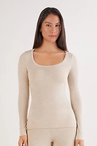 Long Sleeve Scoop Neck Top Ultralight Modal with Cashmere
