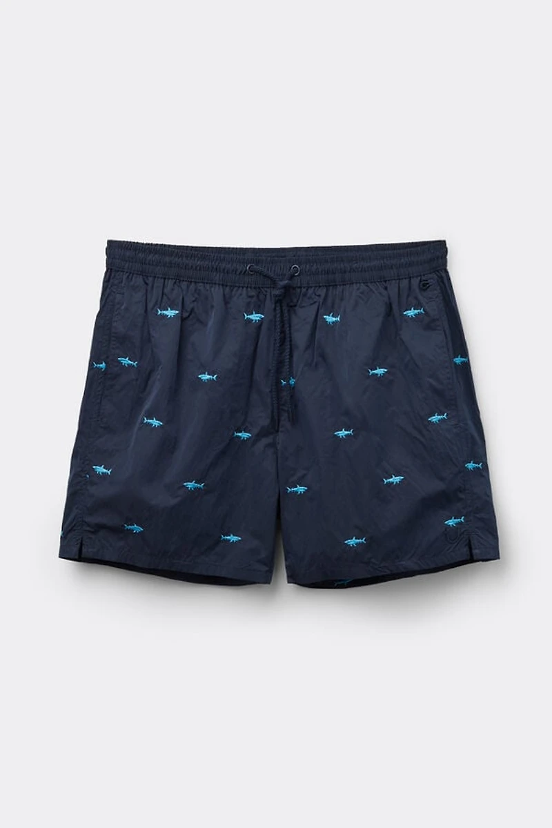 Embroidered Shark Swim Trunks