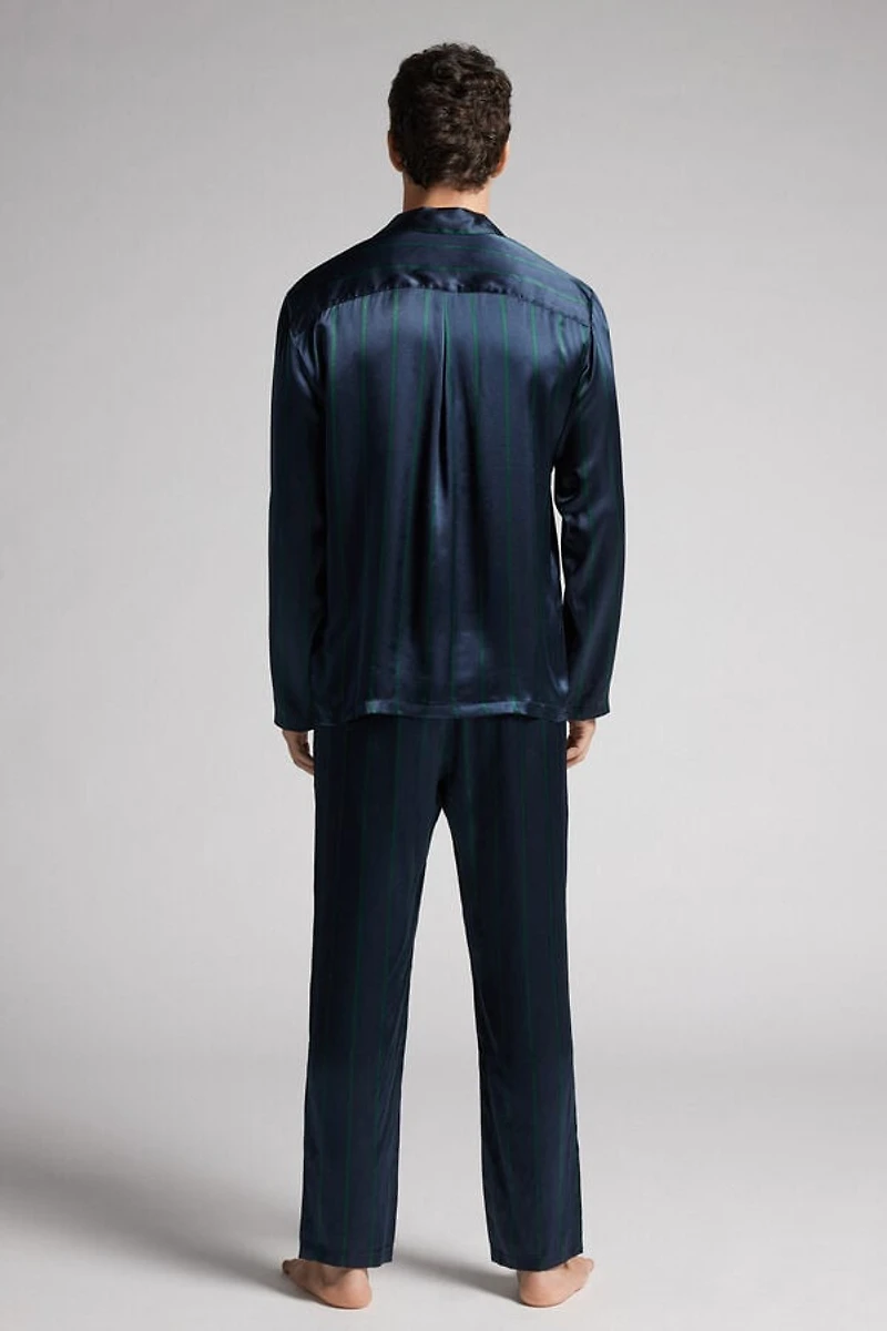 Striped Silk Full Length Pajamas