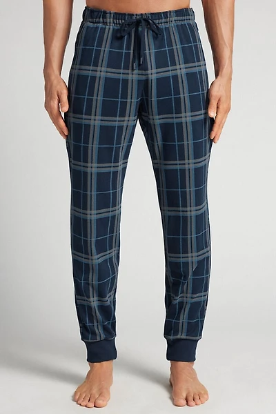Blue Tartan Full Length Cotton Pants
