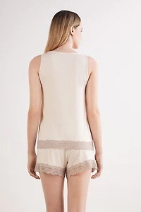 Lace Trim Tank Top Short Pajamas Modal