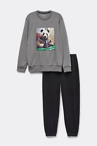 Panda Print Full Length Cotton Pajamas