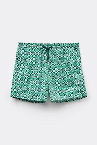Aqua Green Majolica Print Swim Trunks
