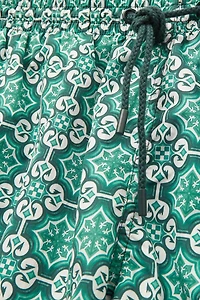 Aqua Green Majolica Print Swim Trunks