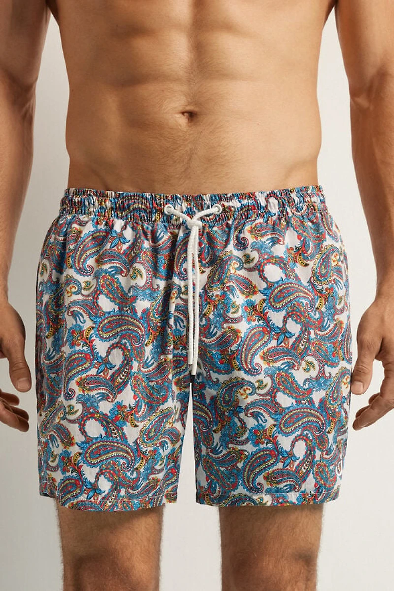 Multicolor Paisley Print Swim Trunks