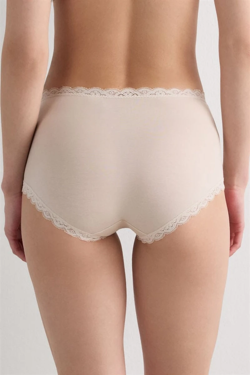 High Rise Cotton and Lace Hipsters