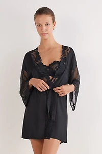 All About Flowers Viscose Satin and Tulle Kimono