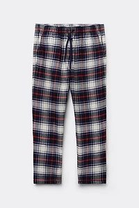 Brushed Check Print Cotton Full Length Pants