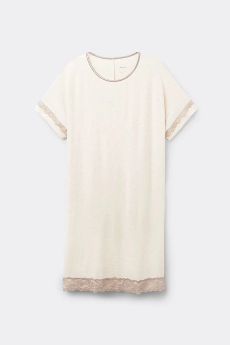 Lace Trim Short Sleeve Nightgown