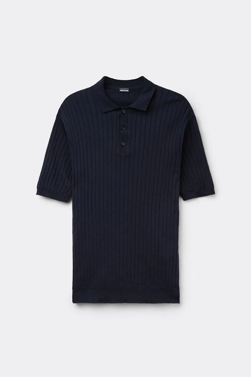 Ribbed Cotton Short Sleeve Knit Polo Shirt