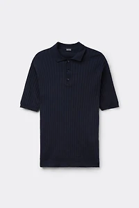 Ribbed Cotton Short Sleeve Knit Polo Shirt