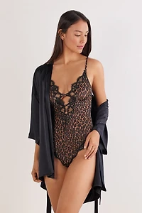 Sensual Attitude Animal Print Microfiber and Lace Bodysuit