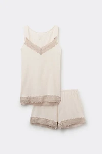 Lace Trim Tank Top Short Pajamas Modal