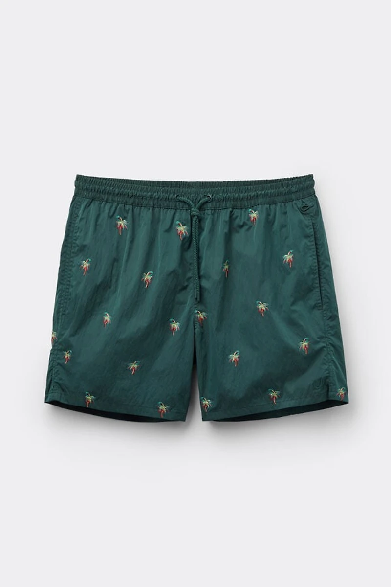 Embroidered Palm Tree Swim Trunks