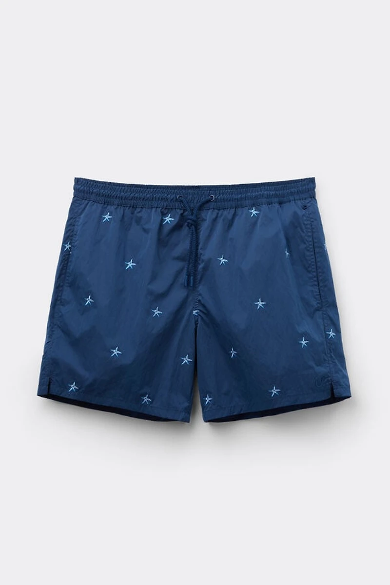 Embroidered Starfish Swim Trunks